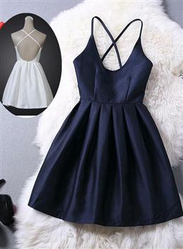 Picture of Short Navy Blue Women Dress, Cross Back Party Dress,Graduation Dress